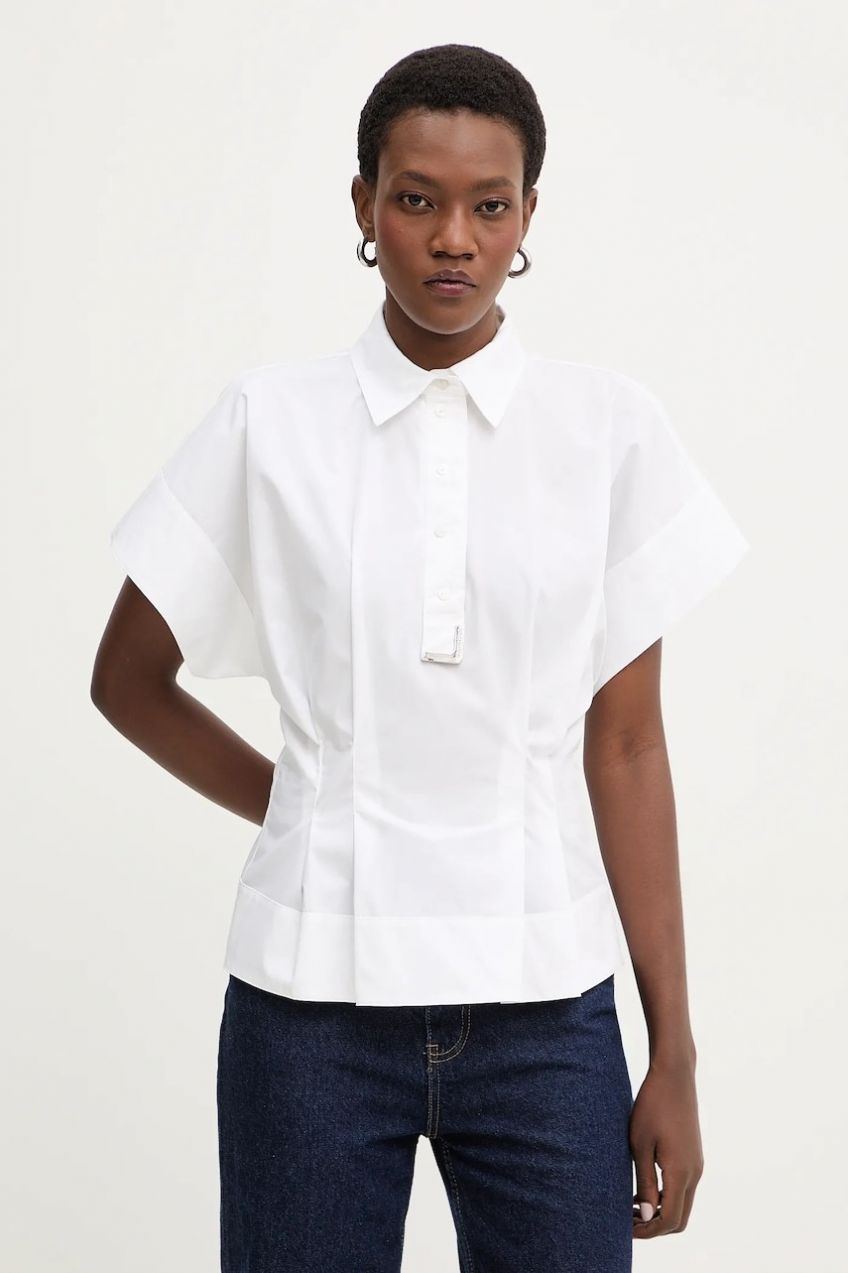 Bavlnená blúzka Karl Lagerfeld biela farba, jednofarebná, B1W11006