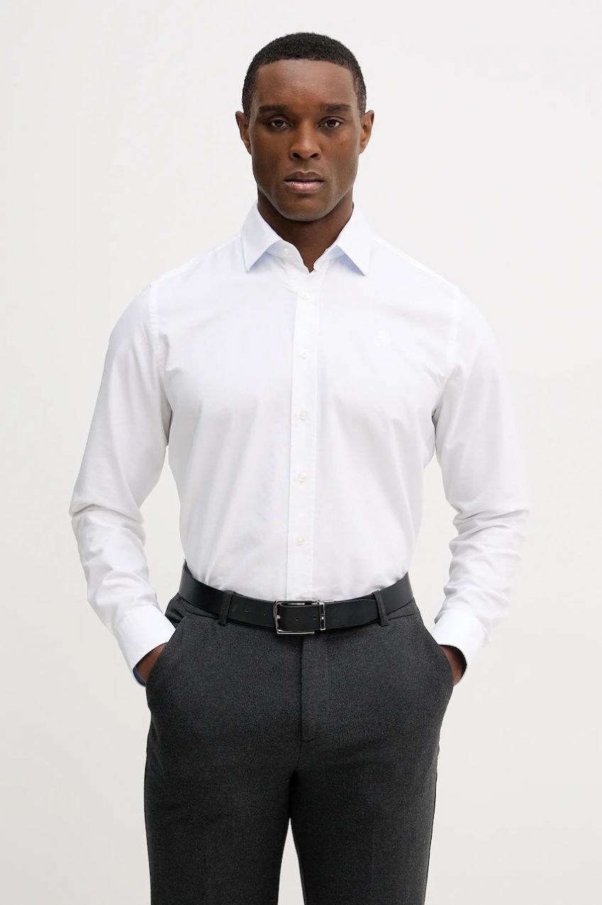 Bavlnená košeľa Karl Lagerfeld biela farba, regular, s klasickým golierom, 561784.605192