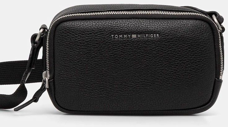 Kožená taška Tommy Hilfiger čierna farba, AM0AM14022