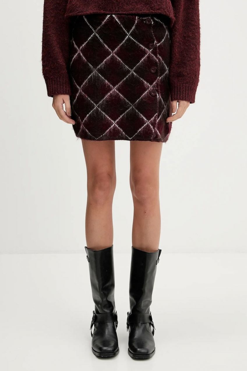 Sukňa The Ragged Priest bordová farba, mini, rovný strih, RPAW251077KW