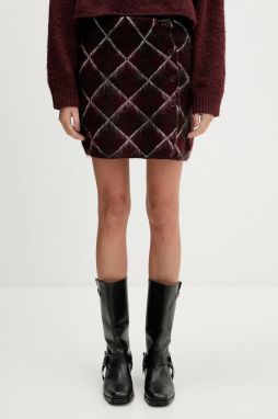 Sukňa The Ragged Priest bordová farba, mini, rovný strih, RPAW251077KW