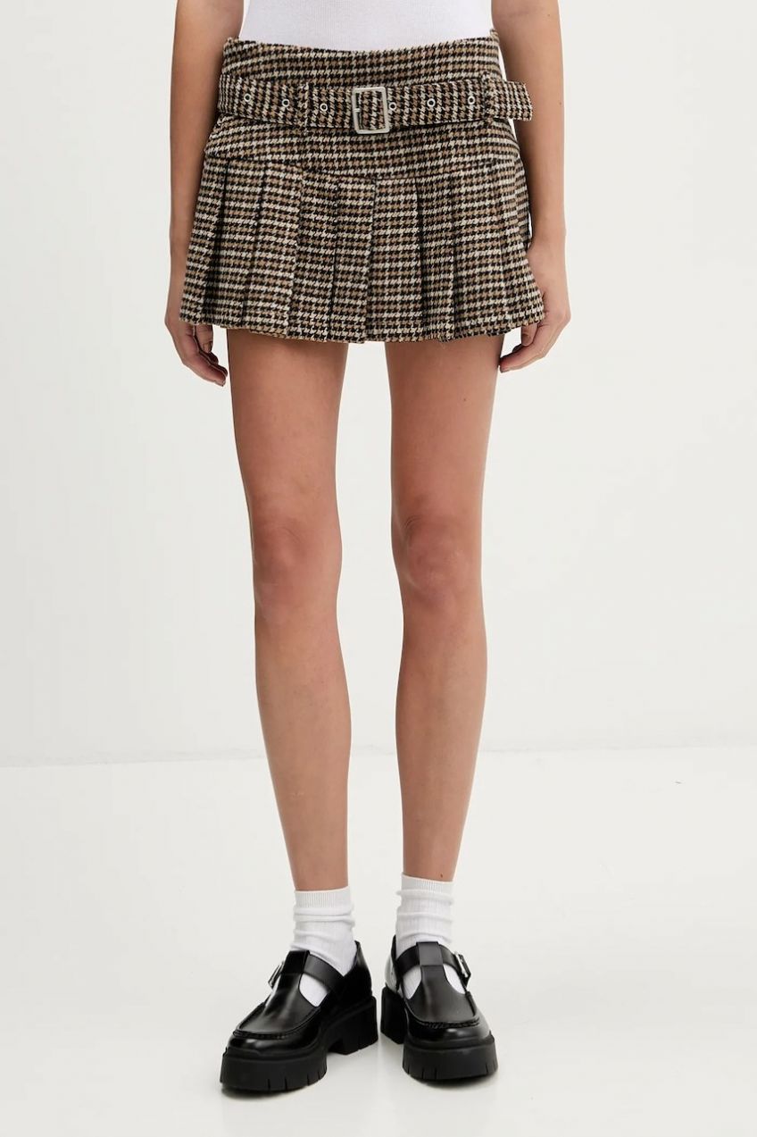 Sukňa The Ragged Priest hnedá farba, mini, áčkový strih, RPAW251057WV