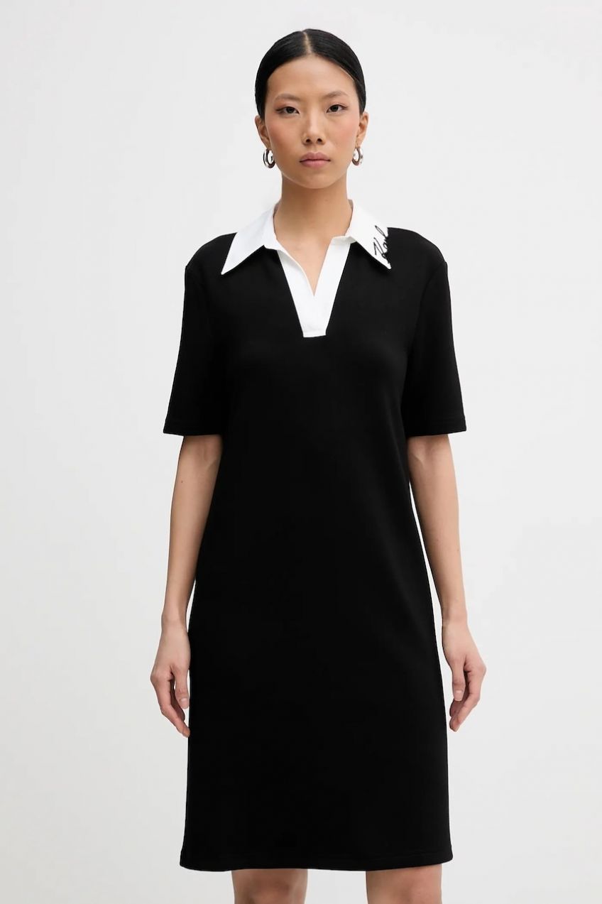 Šaty Karl Lagerfeld SIGNATURE čierna farba, mini, rovný strih, B1W13029