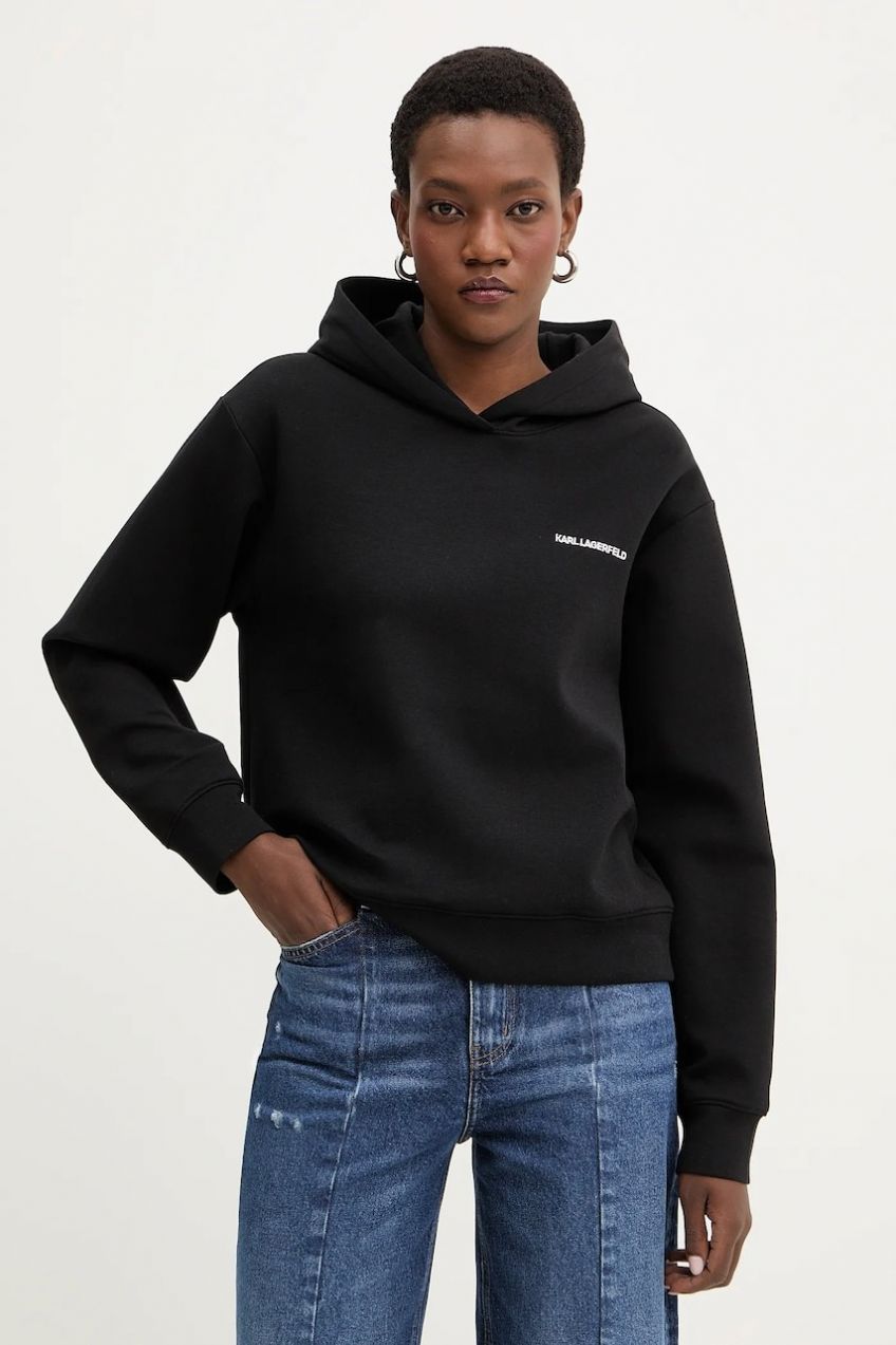 Mikina Karl Lagerfeld čierna farba, s nášivkou, B1W20023