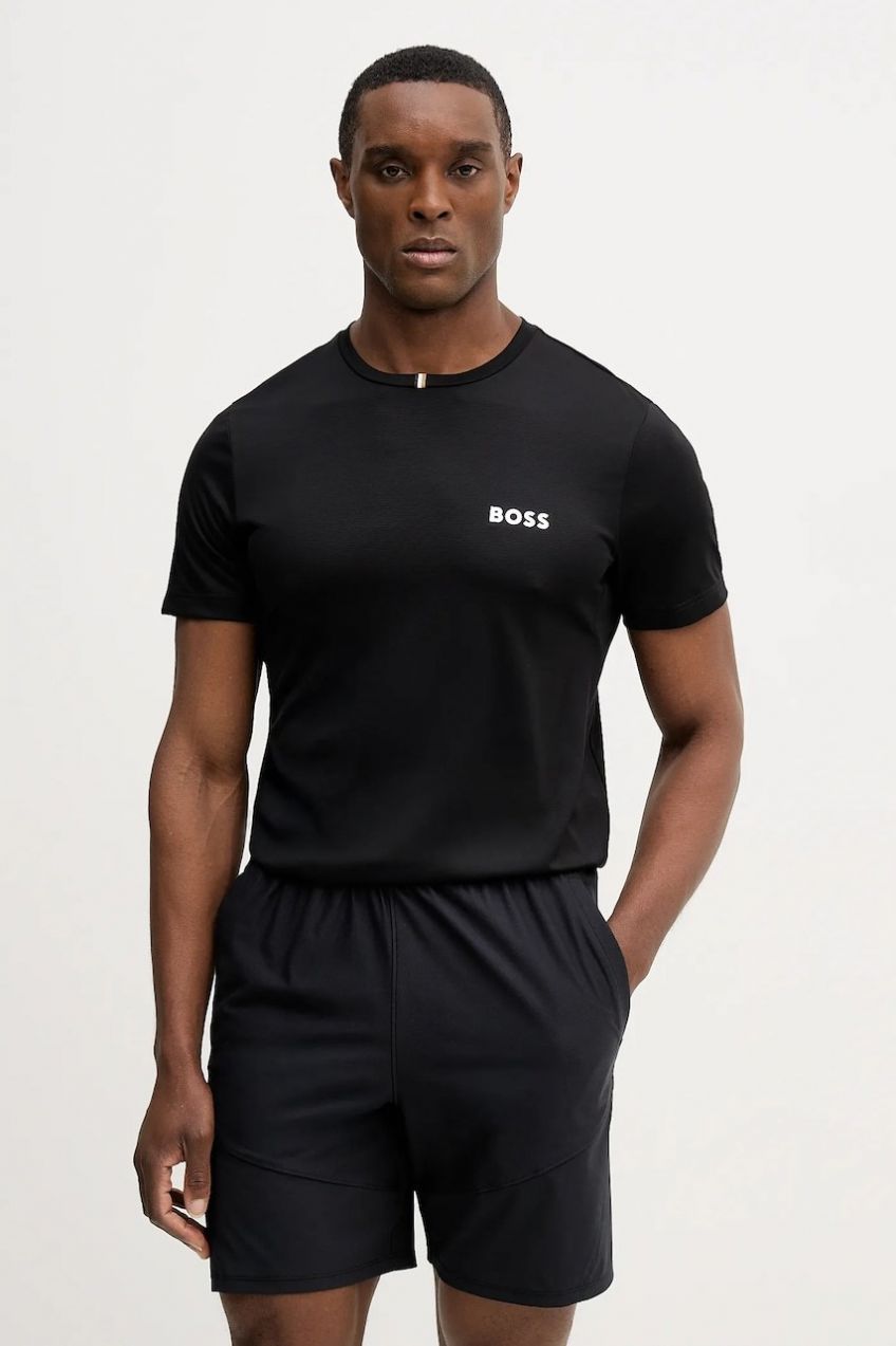 Tričko BOSS Green TS_TOC Spin Training pánske, čierna farba, s potlačou, 50554543