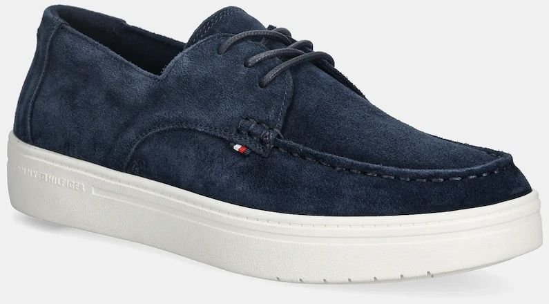 Kožené mokasíny Tommy Hilfiger SUEDE STITCH TOE HYBRID tmavomodrá farba, FM0FM05707