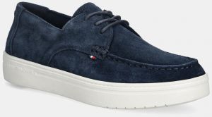 Kožené mokasíny Tommy Hilfiger SUEDE STITCH TOE HYBRID tmavomodrá farba, FM0FM05707