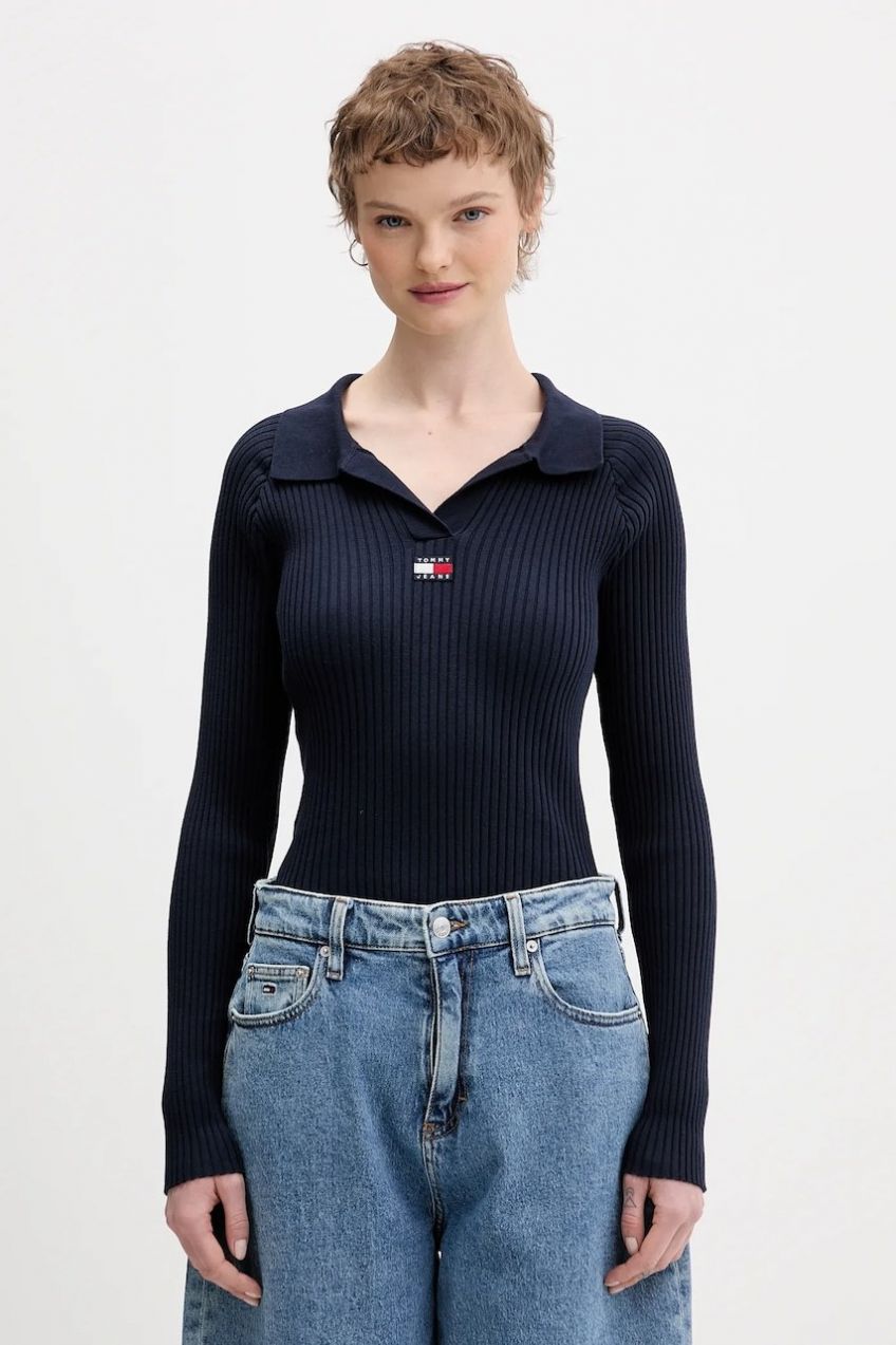 Sveter Tommy Jeans tmavomodrá farba, ľahký, DW0DW22036
