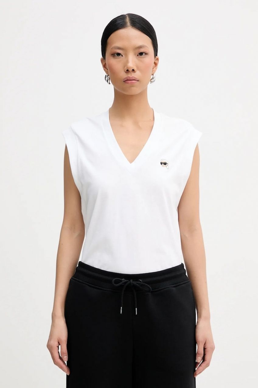 Bavlnený top Karl Lagerfeld IKON biela farba, B1W17036