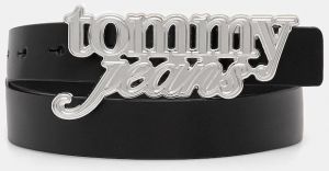 Kožený opasok Tommy Jeans čierna farba, AW0AW18101