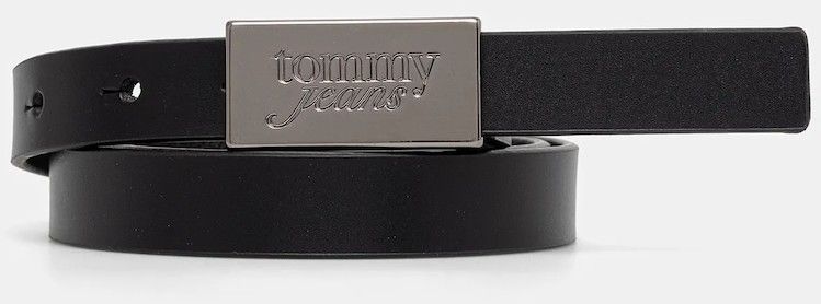 Kožený opasok Tommy Jeans čierna farba, AW0AW18103