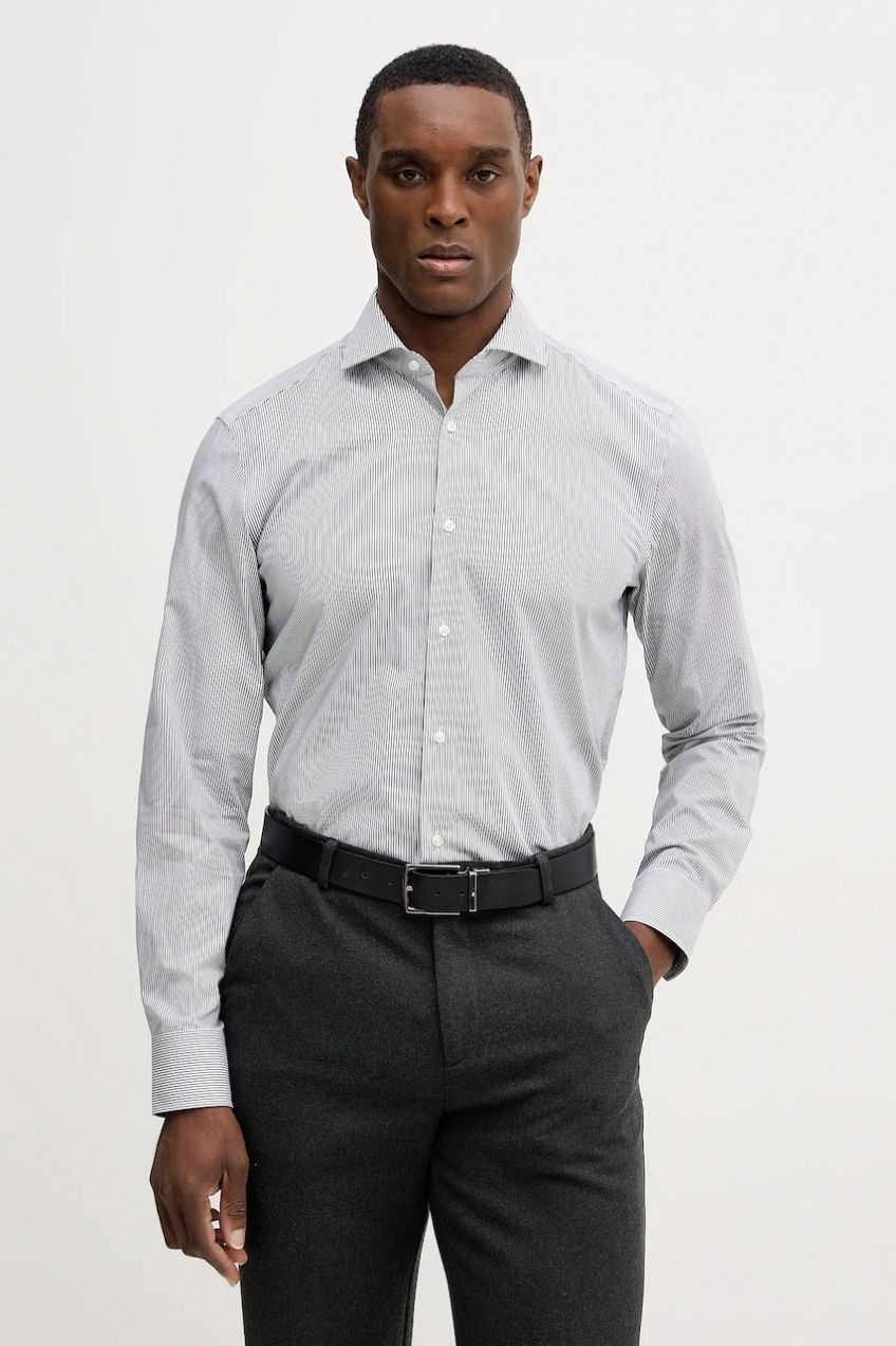 Bavlnená košeľa BOSS H-HANK-SP-B1-C1-261 tmavomodrá farba, slim, s klasickým golierom, 50555977