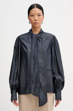 Džínsová mikina Karl Lagerfeld FLUID DENIM tmavomodrá farba, jednofarebná, B1W11025