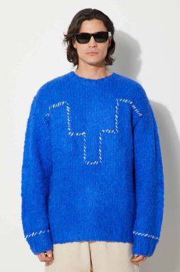 Sveter s prímesou vlny Marcelo Burlon Cross Block Knit Comfort Crew pánsky, tmavomodrá farba, teplý, CMHE035F24KNI0054501
