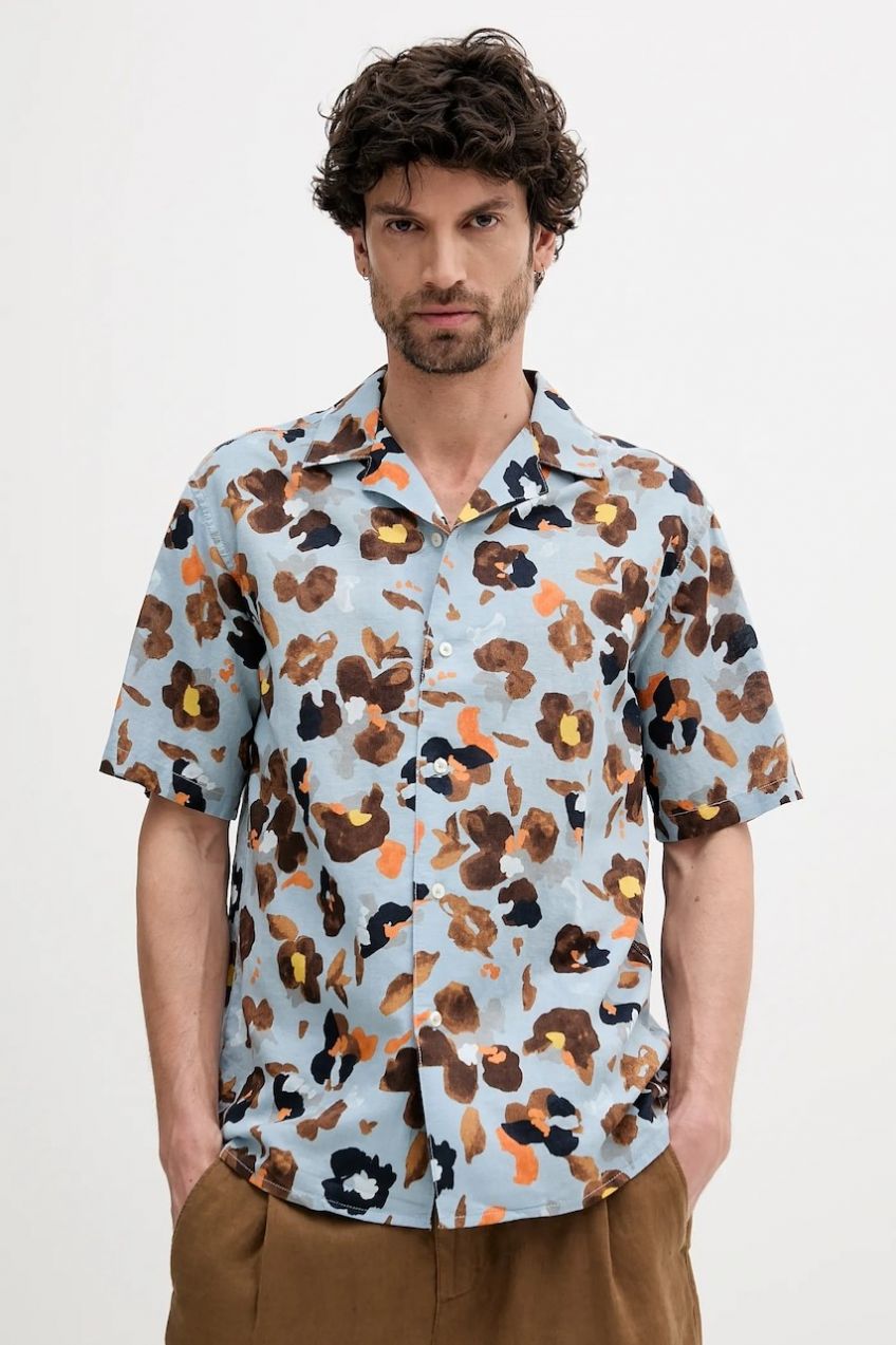 Ľanová košeľa United Colors of Benetton voľný strih, 5HPWUQ05B