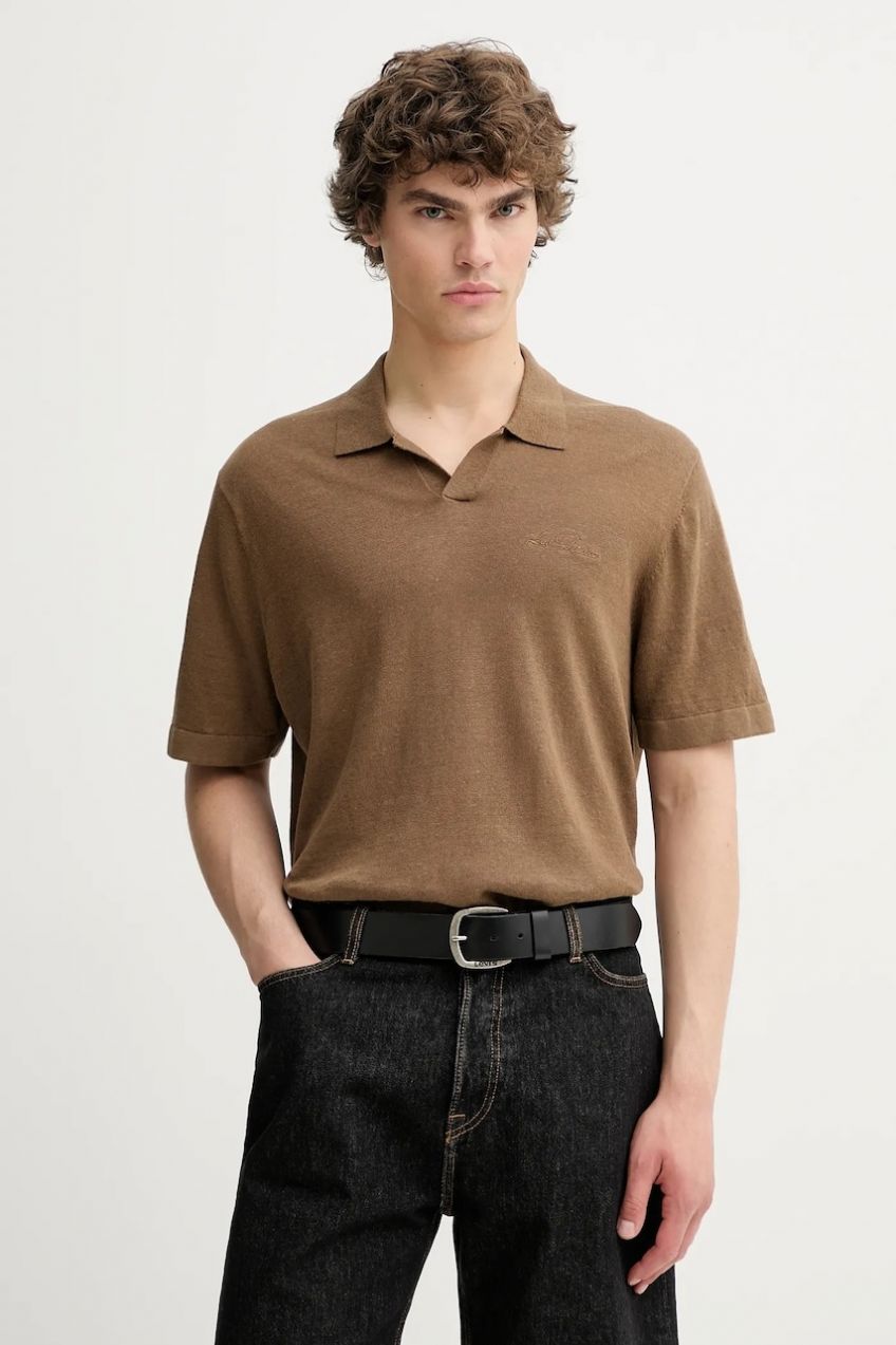 Ľanové polo Les Deux Emmanuel zelená farba, jednofarebné, 1000033