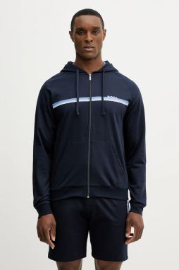 Bavlnená mikina BOSS Authentic Jacket H tmavomodrá farba, s kapucňou, s potlačou, 50554785
