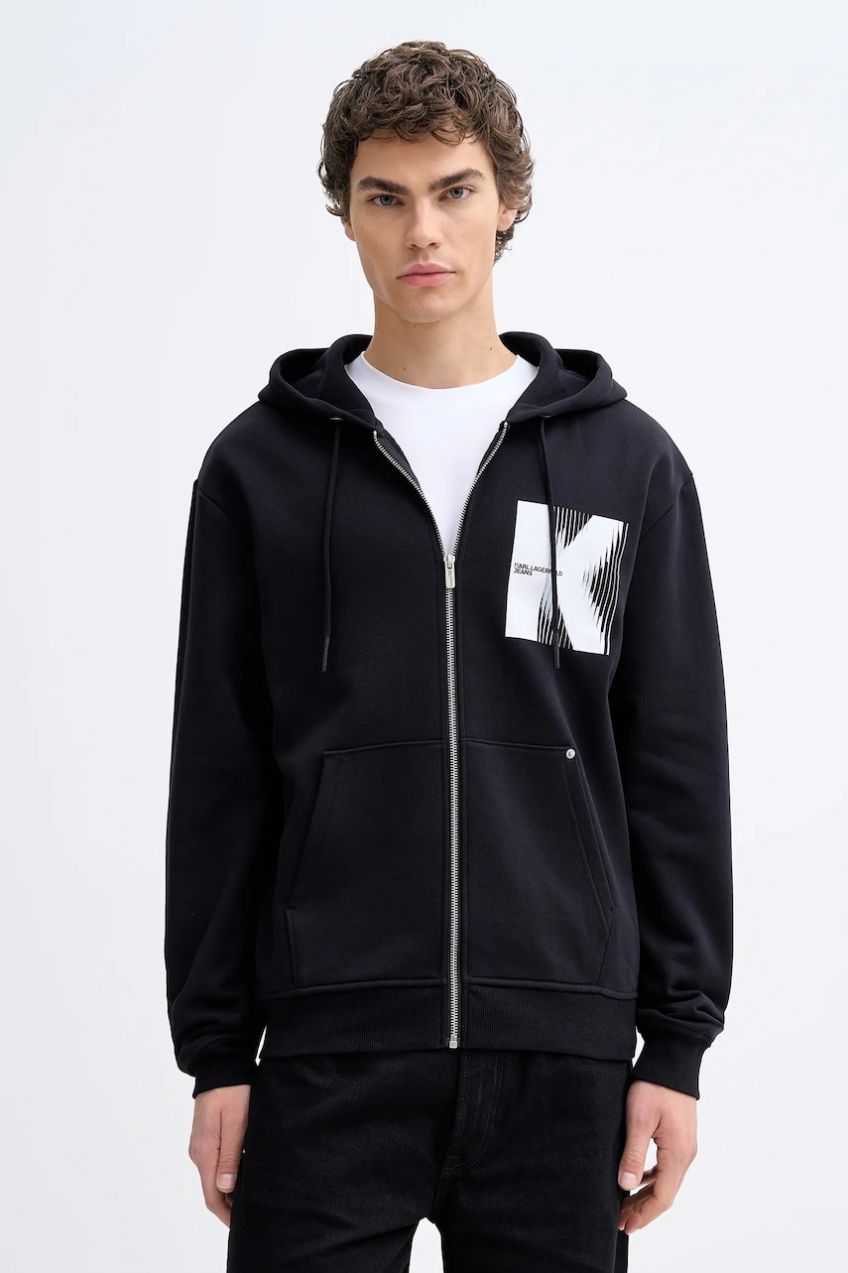 Bavlnená mikina Karl Lagerfeld Jeans čierna farba, s kapucňou, jednofarebná, B1M20068