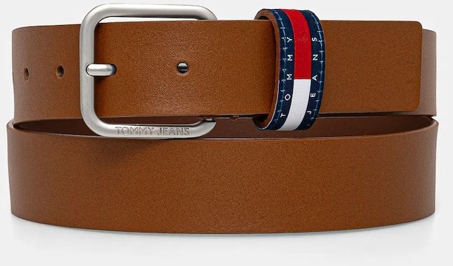 Kožený opasok Tommy Jeans pánsky, hnedá farba, AM0AM12337