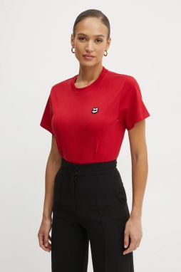 Bavlnené tričko Karl Lagerfeld IKON dámske, červená farba, A1W17025