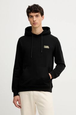Bavlnená mikina Karl Lagerfeld čierna farba, s kapucňou, s potlačou, 554917.705092