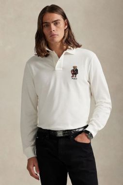 Bavlnené tričko s dlhým rukávom Polo Ralph Lauren biela farba, s nášivkou, 710981793