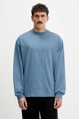 Bavlnené tričko s dlhým rukávom HUGO Daposo modrá farba, jednofarebné, 50511029
