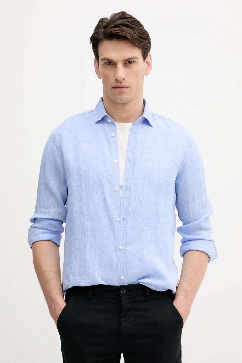 Ľanová košeľa Sisley biela farba, regular, 5BKUSQ029