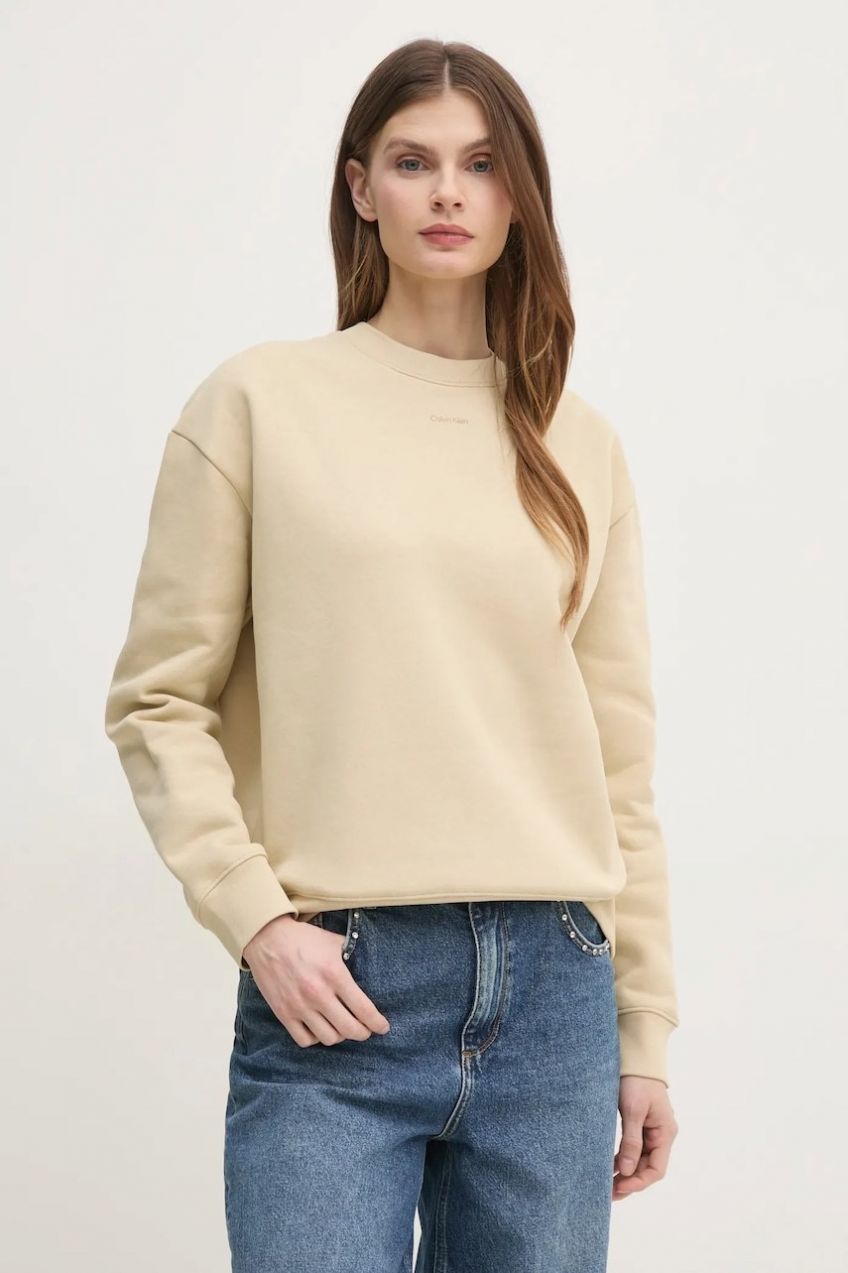 Mikina Calvin Klein dámska, béžová farba, jednofarebná, K20K208329