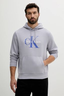 Mikina Calvin Klein Jeans pánska, fialová farba, s kapucňou, s potlačou, LV040BM800