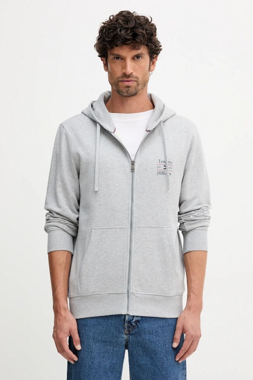 Bavlnená mikina Tommy Hilfiger pánska, šedá farba, s kapucňou, jednofarebná, MW0MW39250