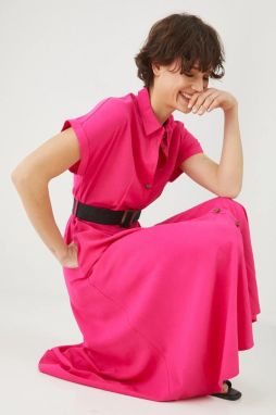 Šaty s prímesou ľanu Medicine ružová farba, midi, áčkový strih