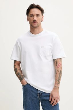 Bavlnené tričko Guess Jeans pánske, biela farba, jednofarebné, M5RI74 K8FQ4