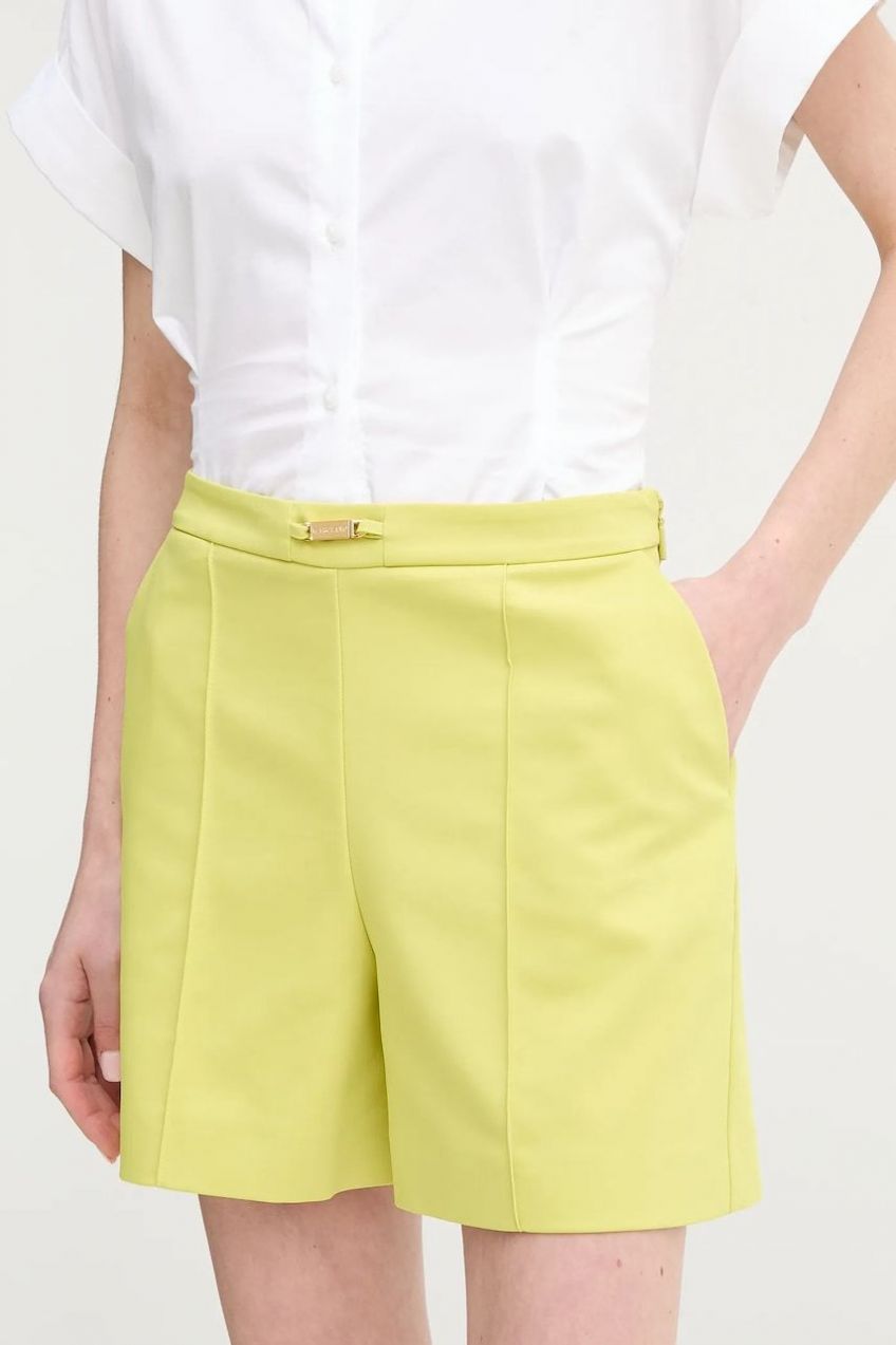 Šortky Marciano by Guess SUNNY dámske, zelená farba, jednofarebné, vysoký pás, 5GGD19 7311A