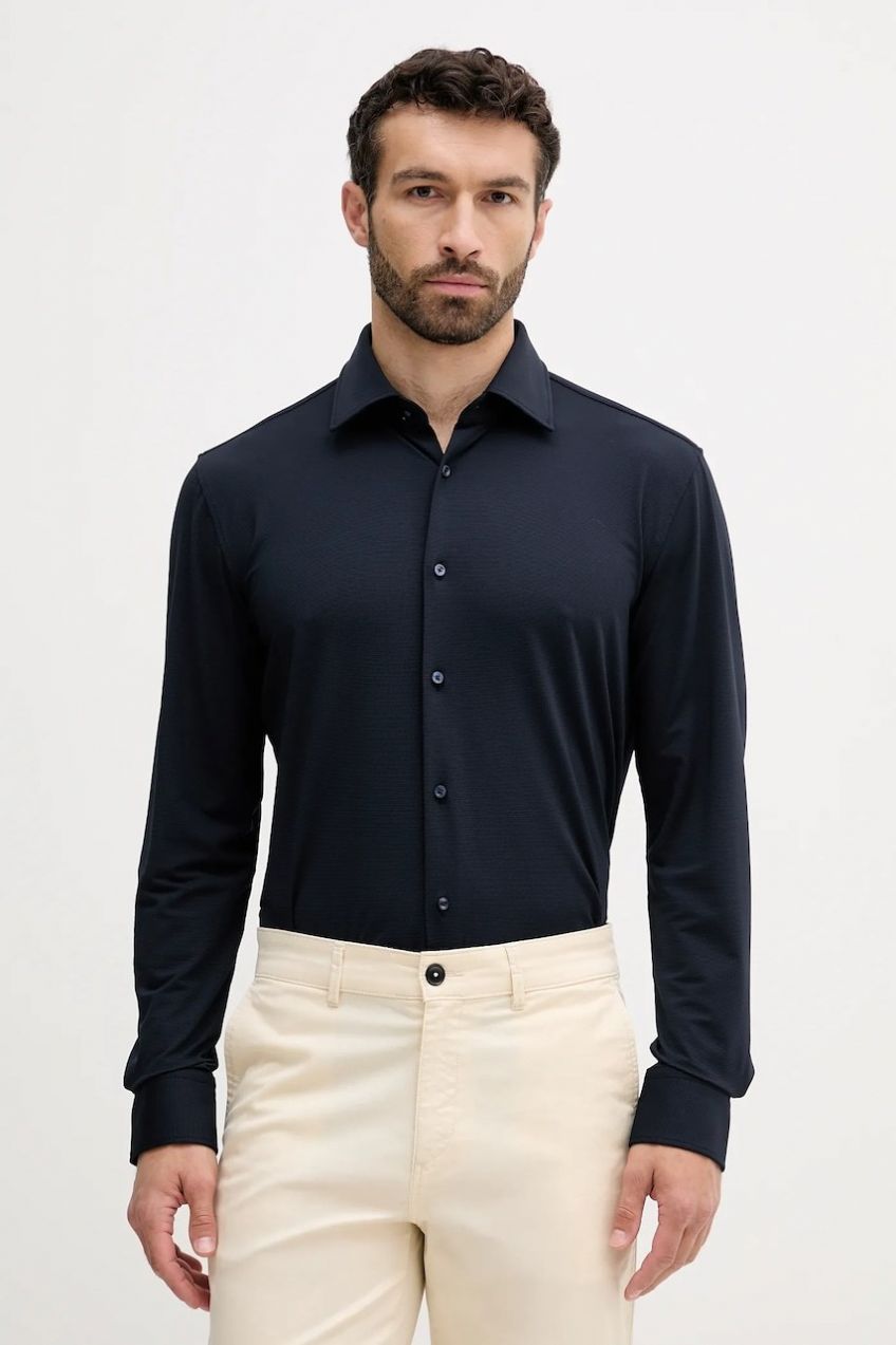 Košeľa BOSS P-HANK-kent-C1-222 tmavomodrá farba, slim, s talianskym golierom, 50545163