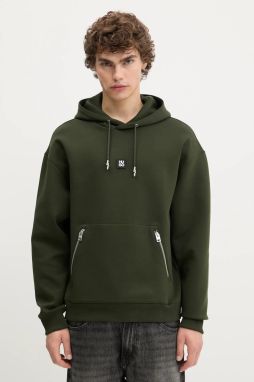Mikina HUGO Dargenhood zelená farba, s kapucňou, s nášivkou, 50542583