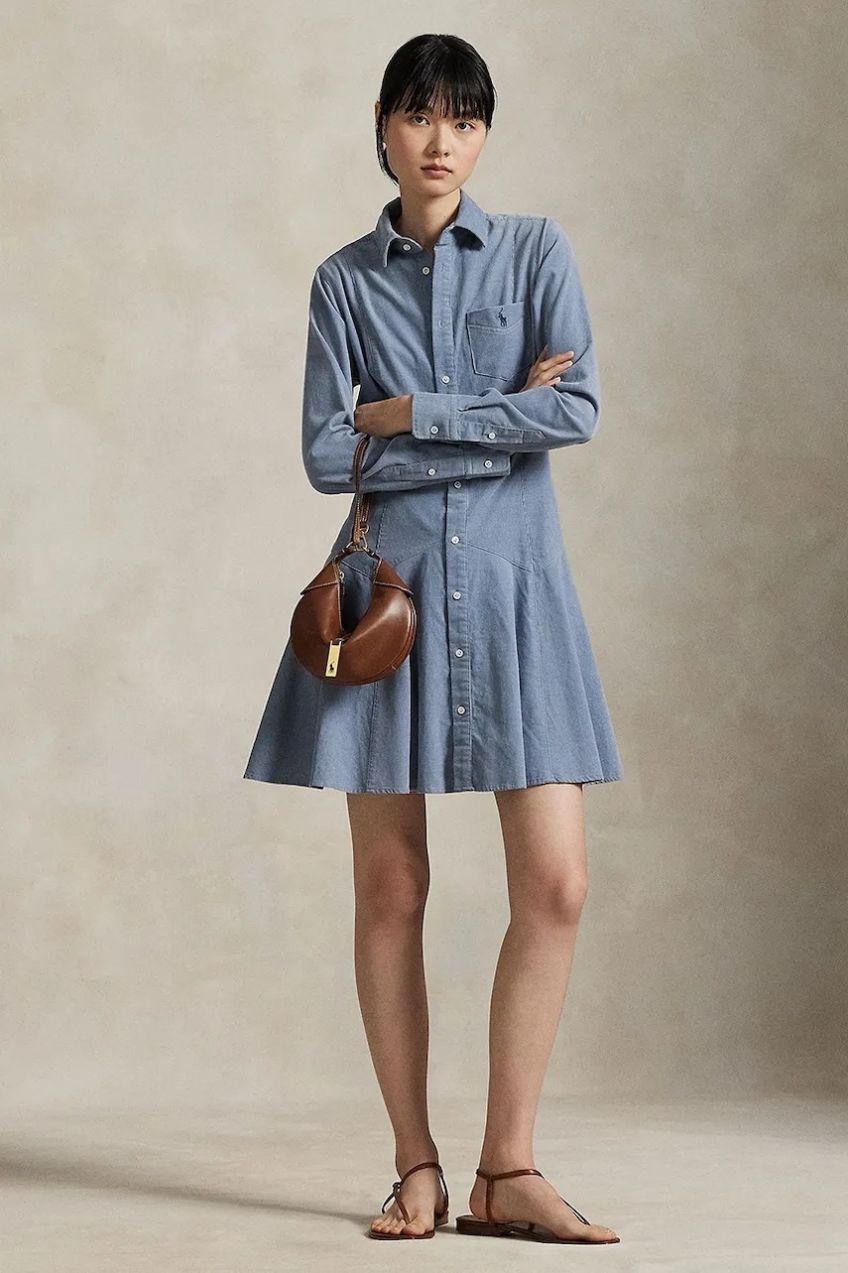 Bavlnené šaty Polo Ralph Lauren modrá farba, mini, áčkový strih, 211972069