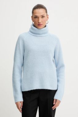 Sveter s prímesou vlny BOSS Orange C_Falodina modrá farba, ľahké, s rolákom, 50548937