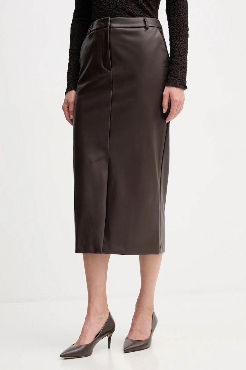 Sukňa Sandro Ferrone hnedá farba, midi, rovný strih, S15YBFRIBES