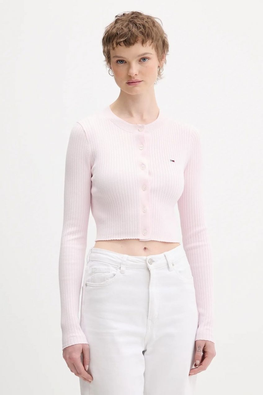 Detský sveter Tommy Jeans ružová farba, ľahké, DW0DW22023