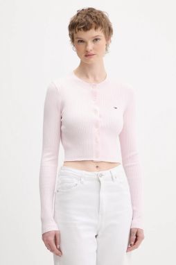 Detský sveter Tommy Jeans ružová farba, ľahké, DW0DW22023