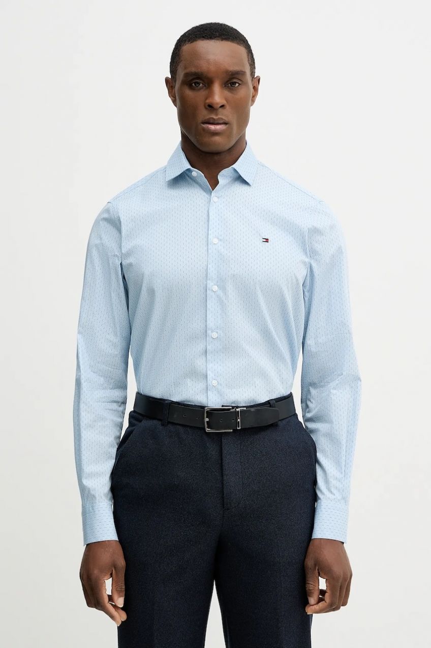 Bavlnená košeľa Tommy Hilfiger modrá farba, slim, s klasickým golierom, MW0MW41660