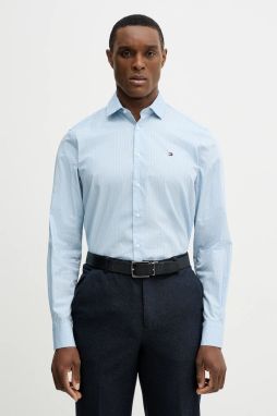 Bavlnená košeľa Tommy Hilfiger modrá farba, slim, s klasickým golierom, MW0MW41660
