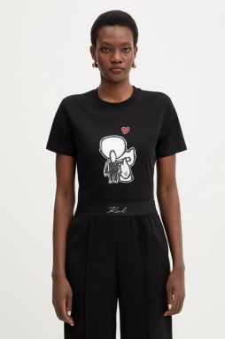 Bavlnené tričko Karl Lagerfeld IKON dámske, čierna farba, B1W17038