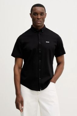 Bavlnená košeľa BOSS Green ST_Motion S čierna farba, regular, s golierom button-down, 50555951
