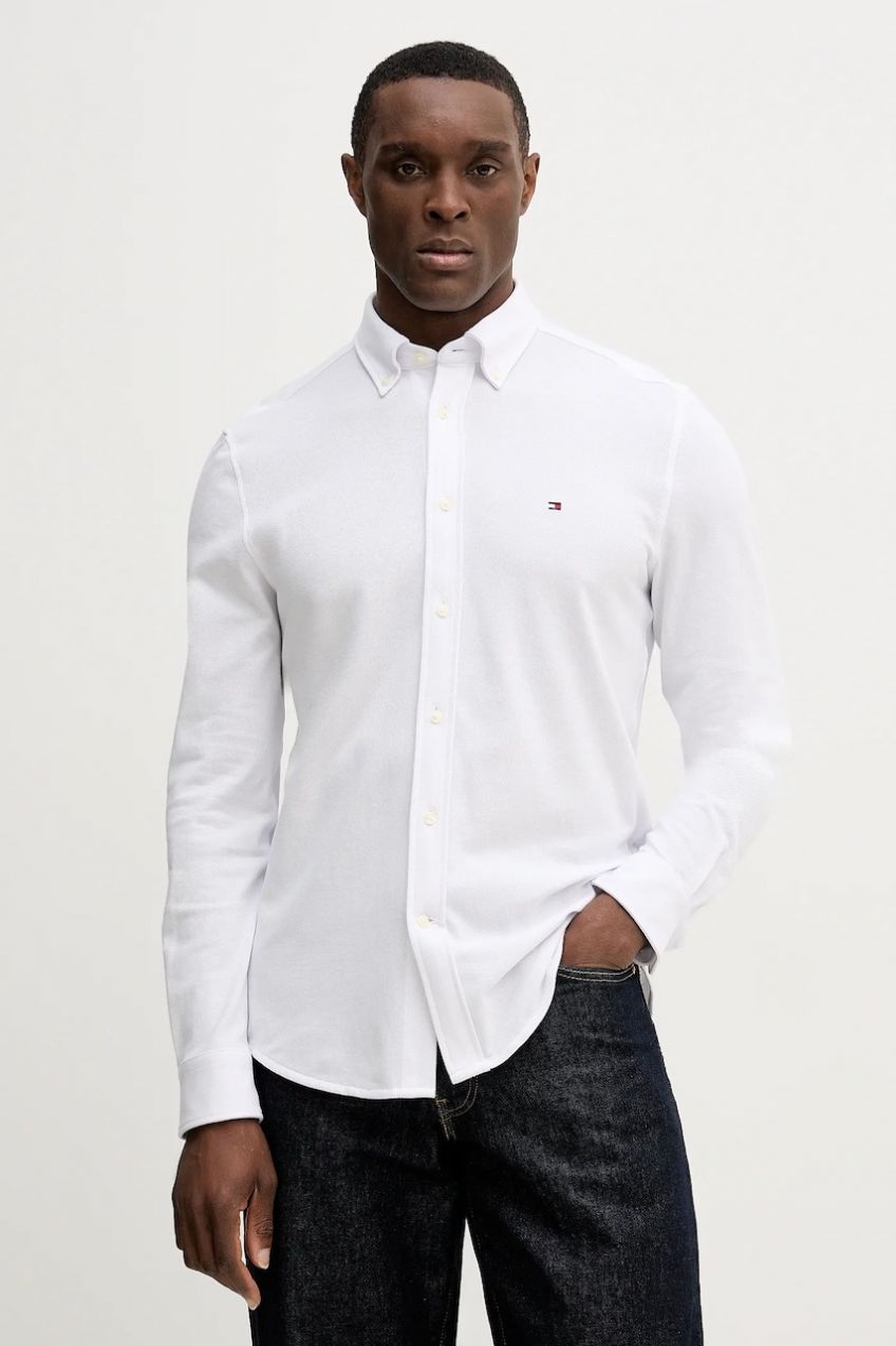 Bavlnená košeľa Tommy Hilfiger biela farba, regular, s golierom button-down, MW0MW41690
