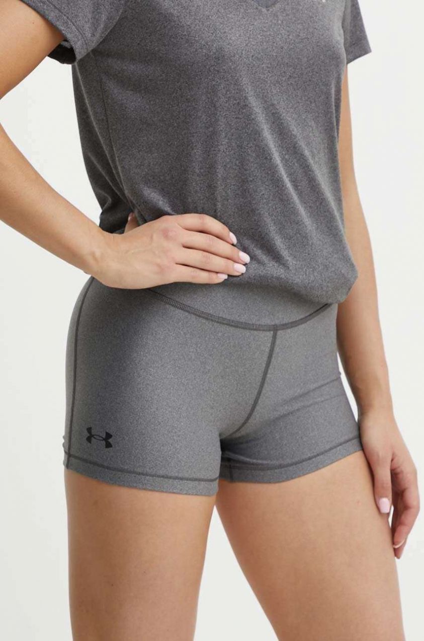 Šortky Under Armour dámske, šedá farba, jednofarebné, vysoký pás