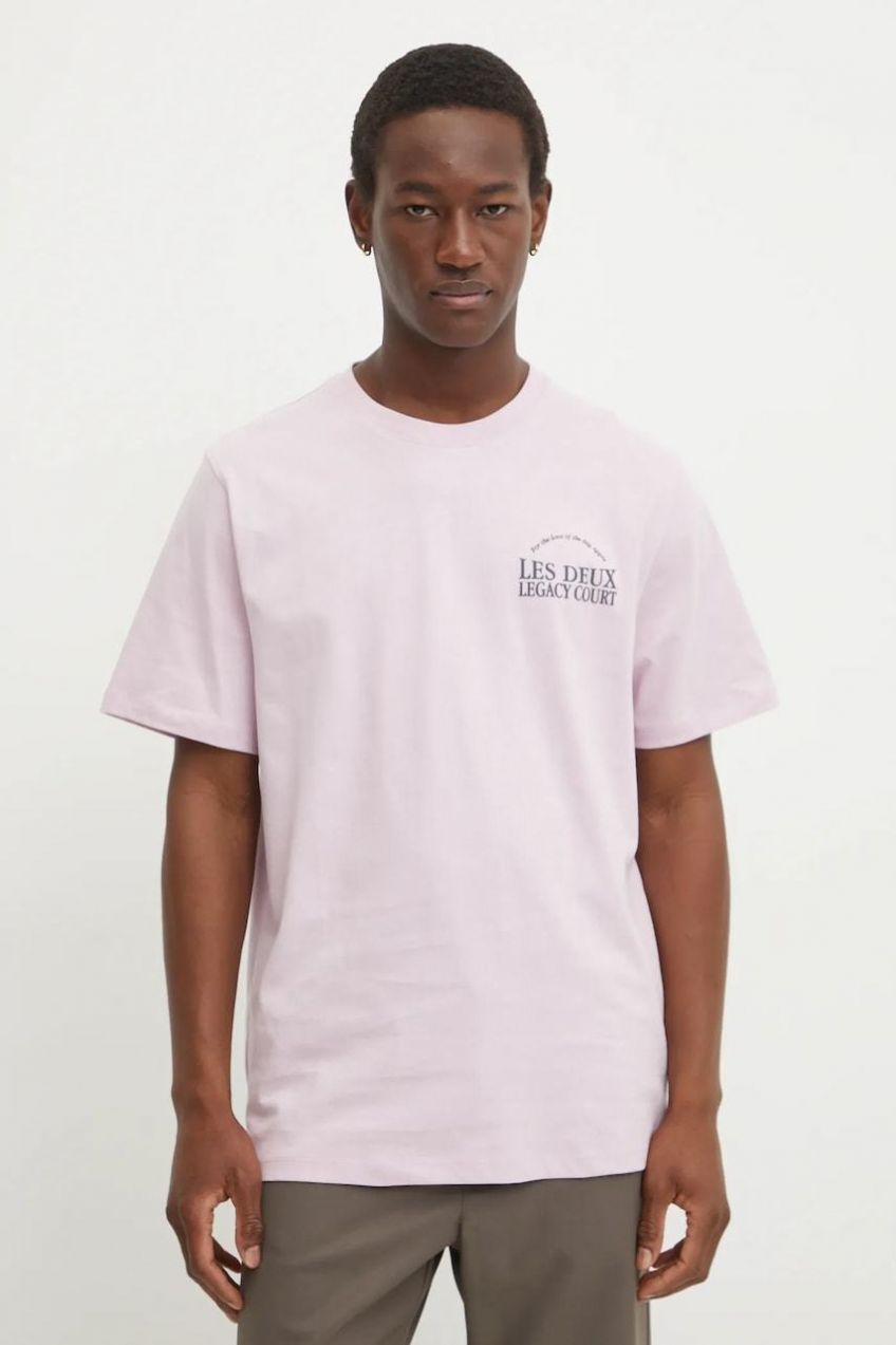 Bavlnené tričko Les Deux pánske, ružová farba, s potlačou, LDM101204