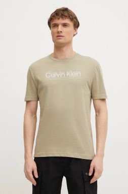 Bavlnené tričko Calvin Klein pánske, zelená farba, s potlačou, K10K114149