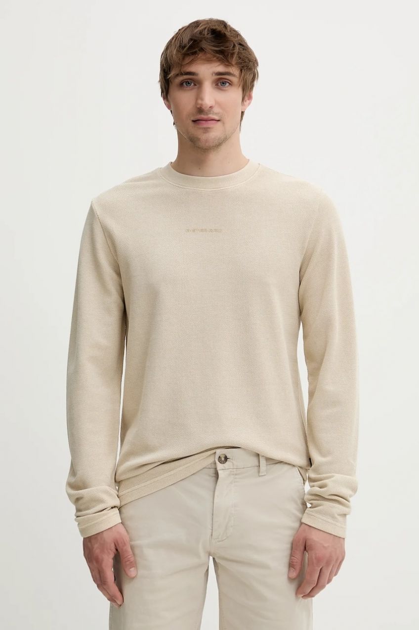 Bavlnené tričko s dlhým rukávom G-Star béžová farba, jednofarebné, D25965-D895